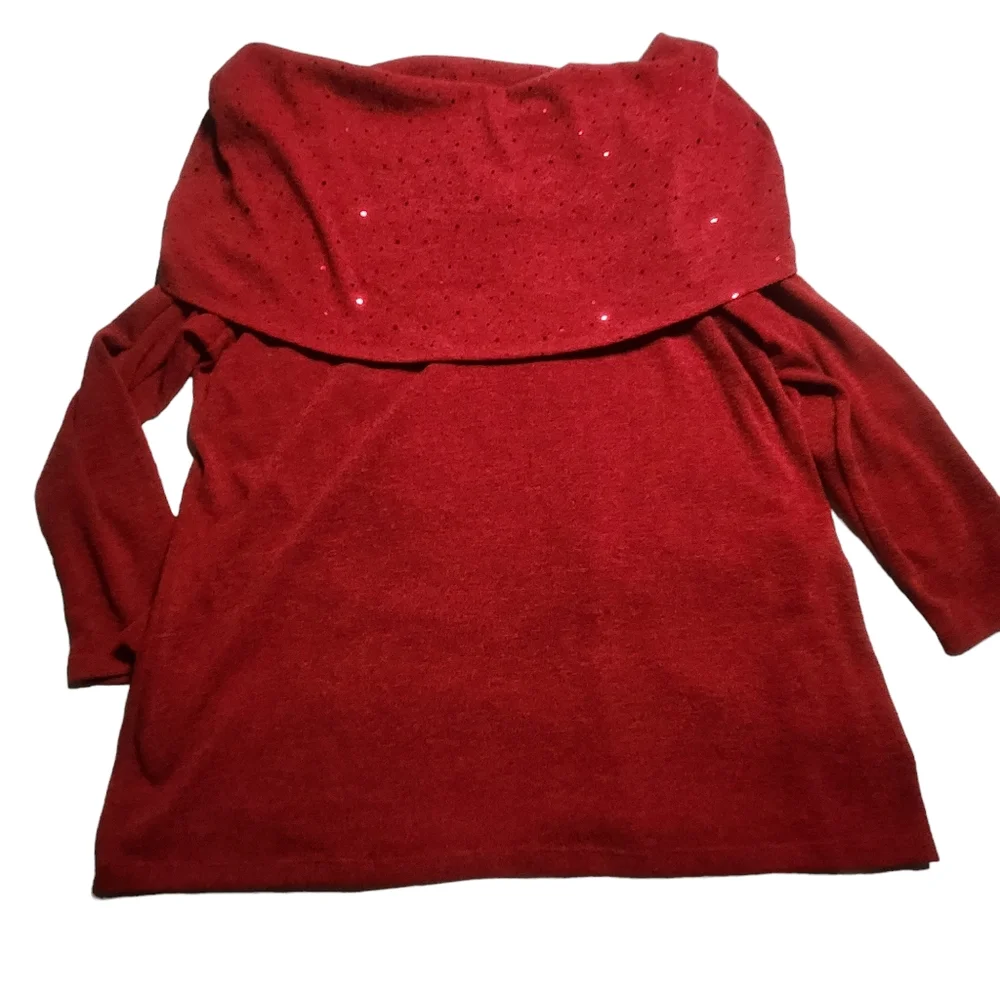 Jaclyn Smith Women's Red Sequin Off the Shoulder Long-Sleeve Sweater Size 2X E24 - Picture 2 of 5